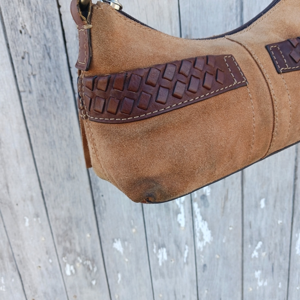 Vtg 395 Fossil Hobo Handbag Bag‎ Suede and Braided Leather Tassle Y2K - Picture 6 of 16